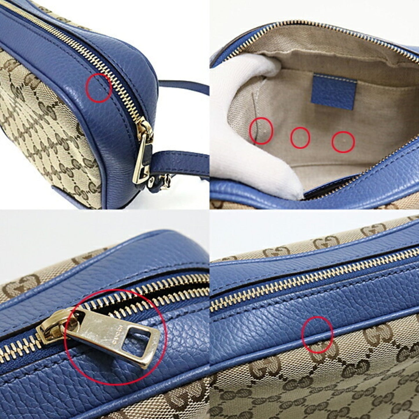 Gucci Blue Leather Canvas Shoulder Bag