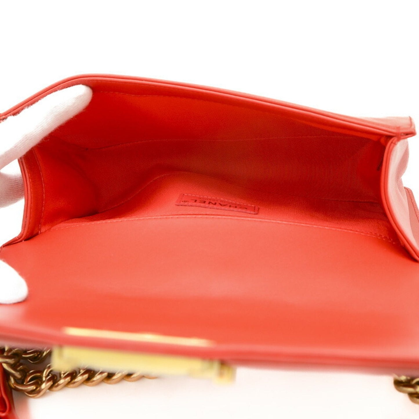 Chanel Boy Chain Shoulder Bag Lambskin Red A67086
