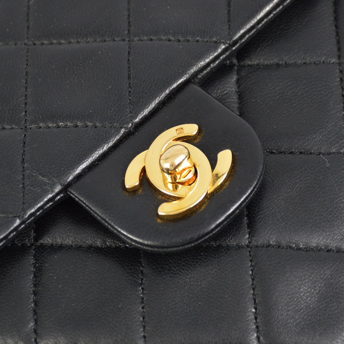 Chanel Black Lambskin Classic Square Flap Shoulder Bag 20