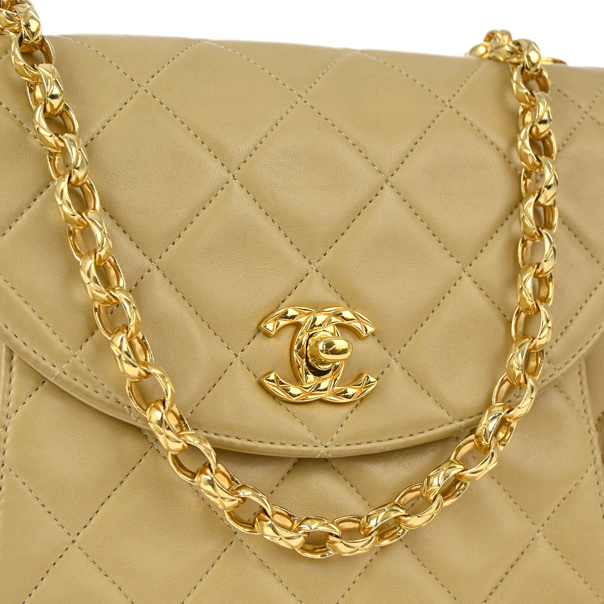 Chanel Beige Lambskin Classic Single Flap Shoulder Bag