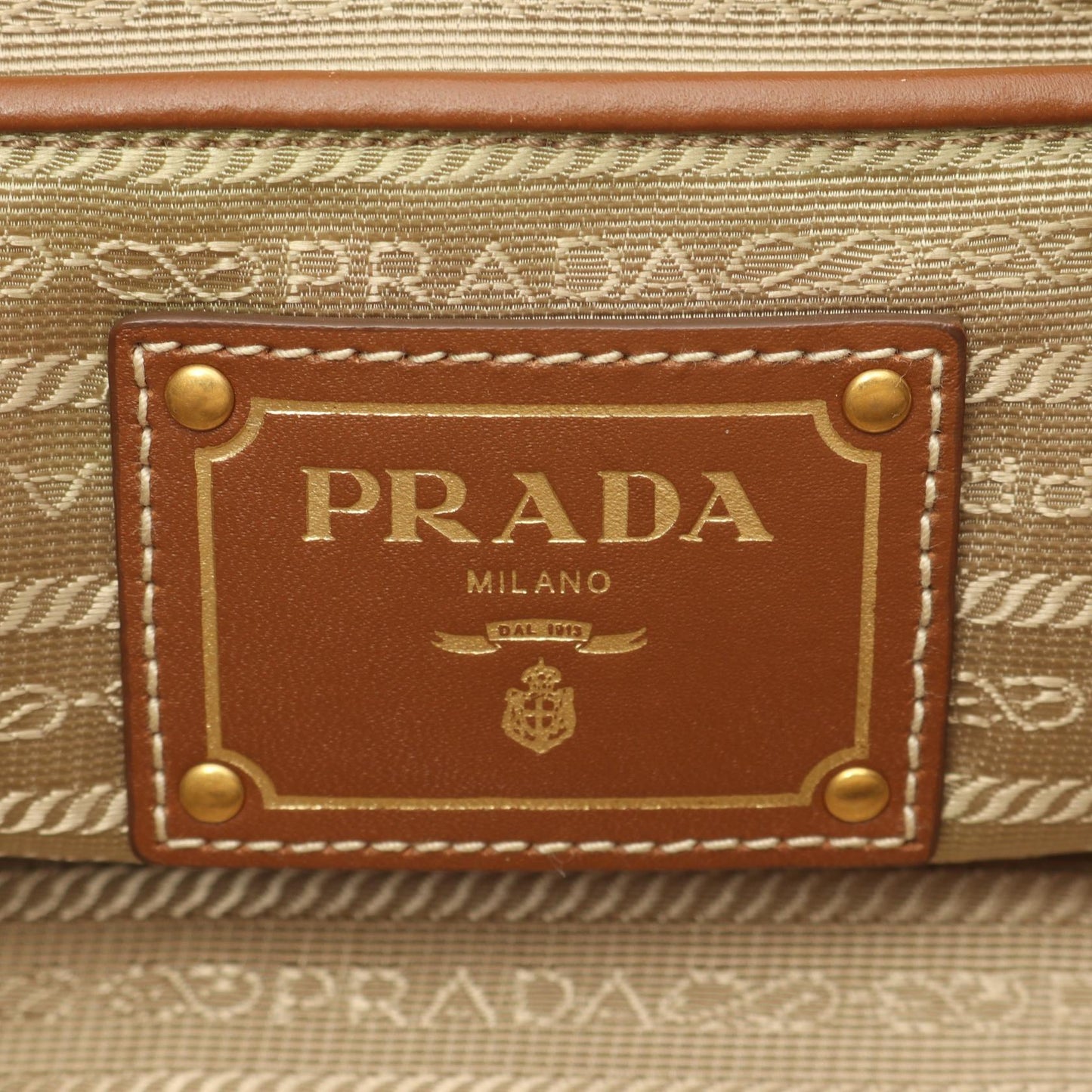 Prada LOGO JACQUARD Canvas Leather Tote Bag