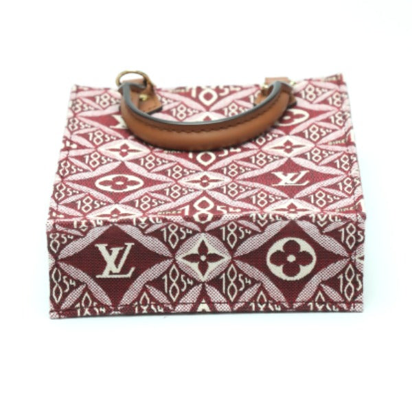 LOUIS VUITTON Shoulder Bag leather Red Petit Sac Plat Jacquard leather Monogram Women