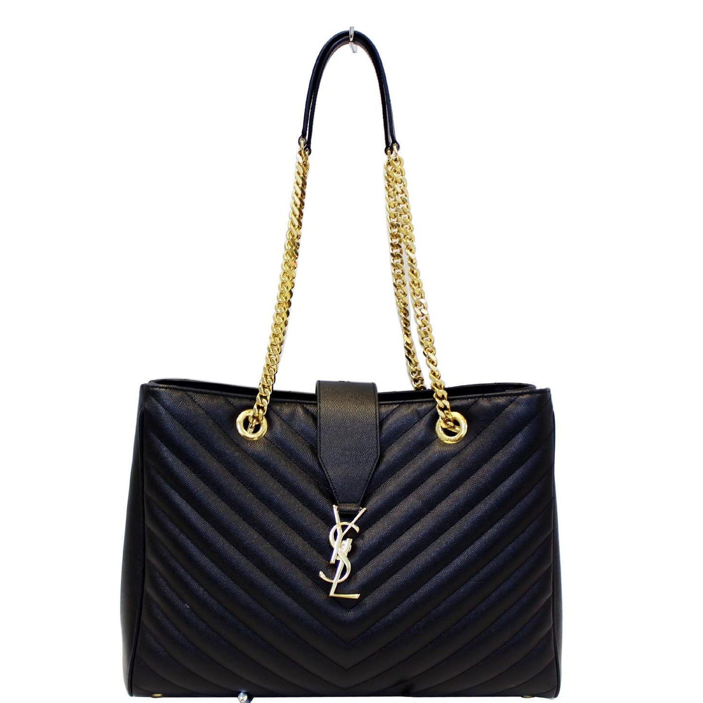 SAINT LAURENT Matelasse Chevron Large Monogram Shopper Bag Black