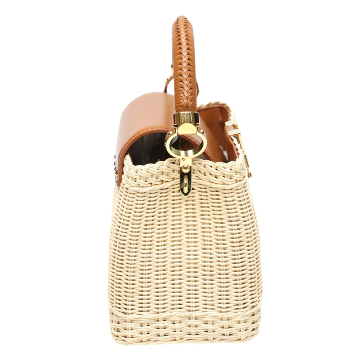 LOUIS VUITTON Shoulder Bag Leather, Rattan Brown x beige Leather x Rattan