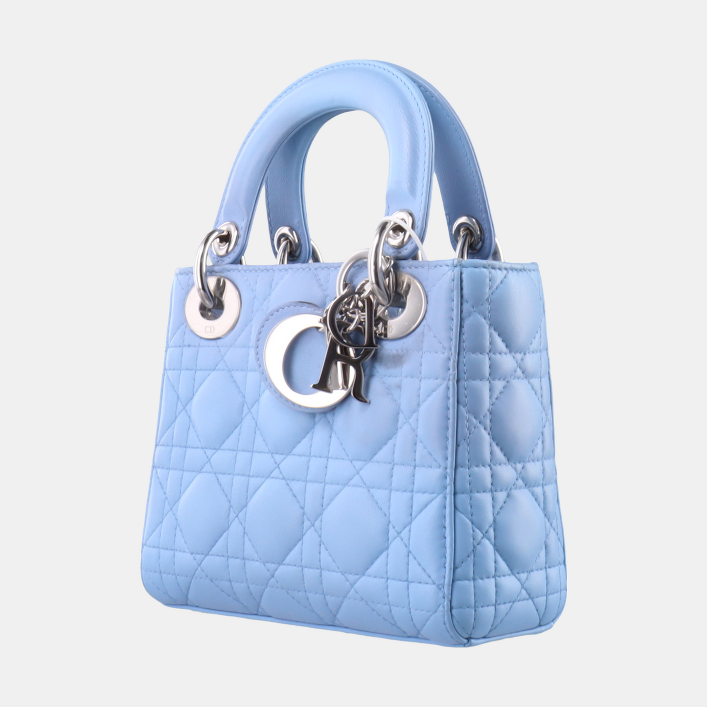 Lady Dior Mini Blue Cannage Lambskin Silver Hardware Crossbody Handbag