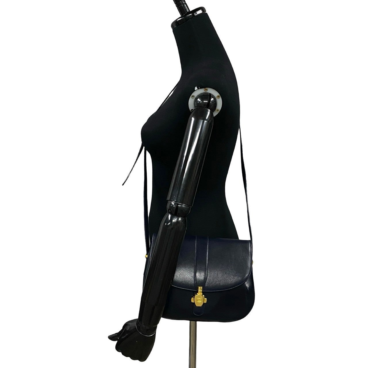 GUCCI Shoulder Bag Calfskin, Leather Navy GG logo Metal Women