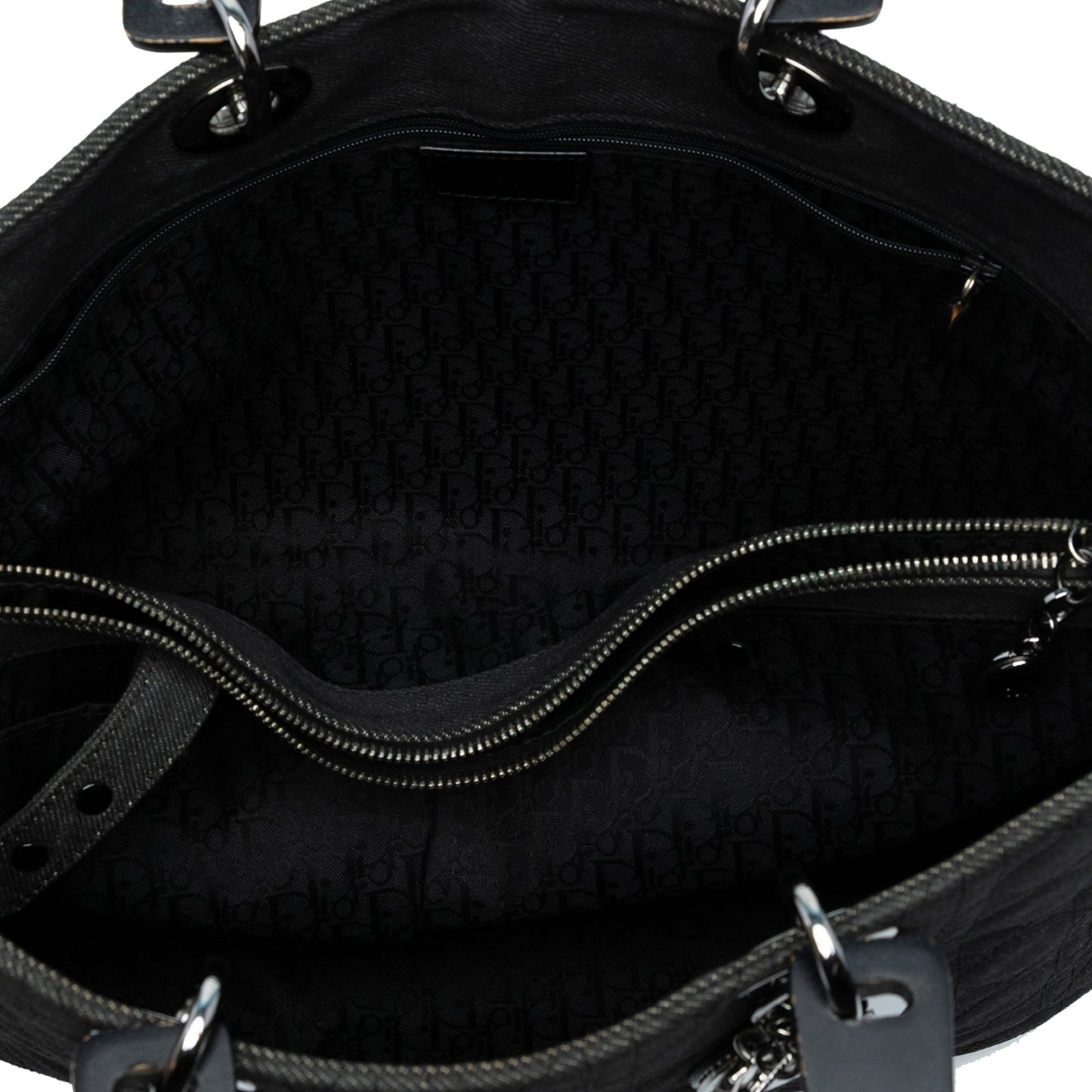 Black Dior Extra Large Denim Cannage Lady Dior Satchel