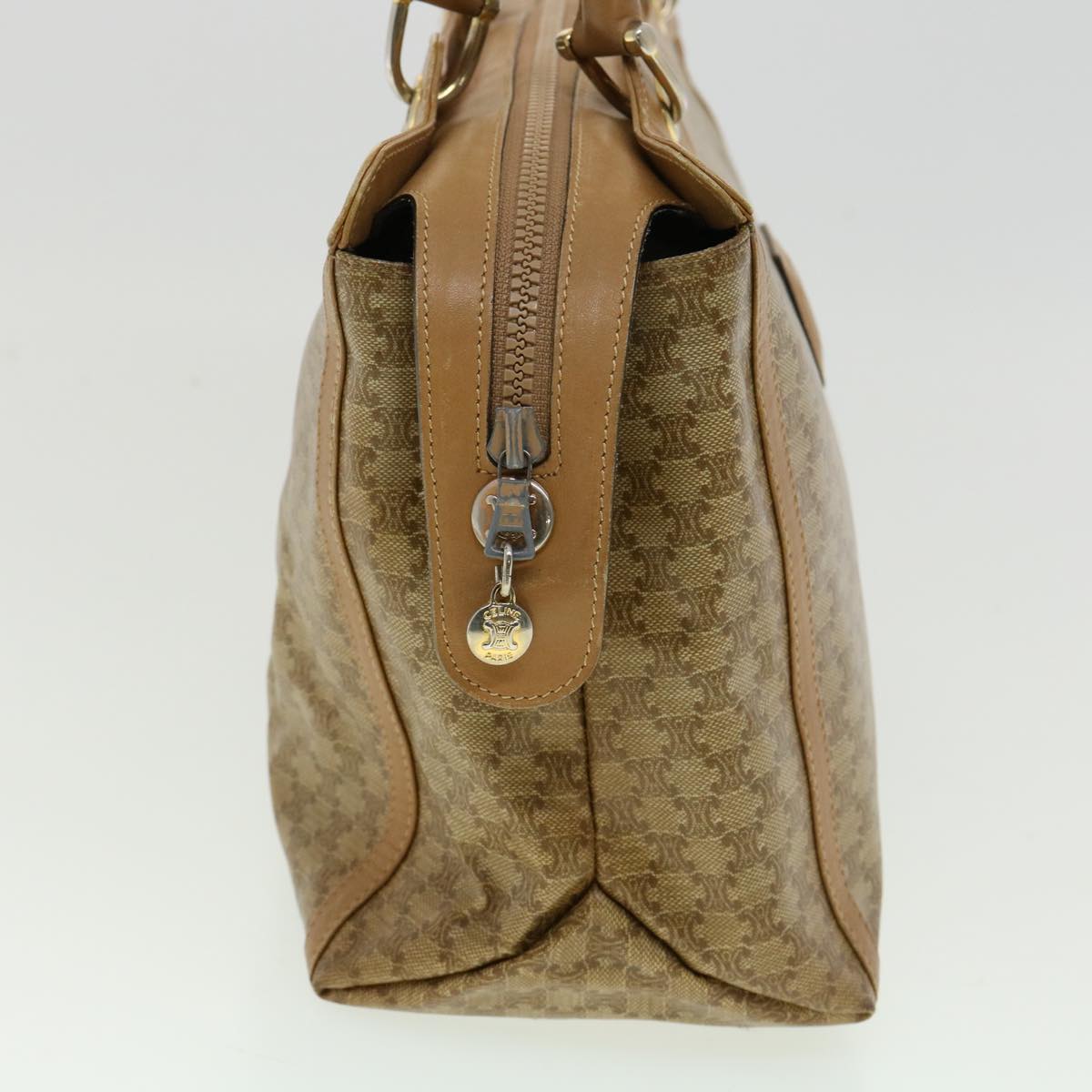 Luxury CELINE Macadam Canvas Hand Bag PVC Leather Beige 31582