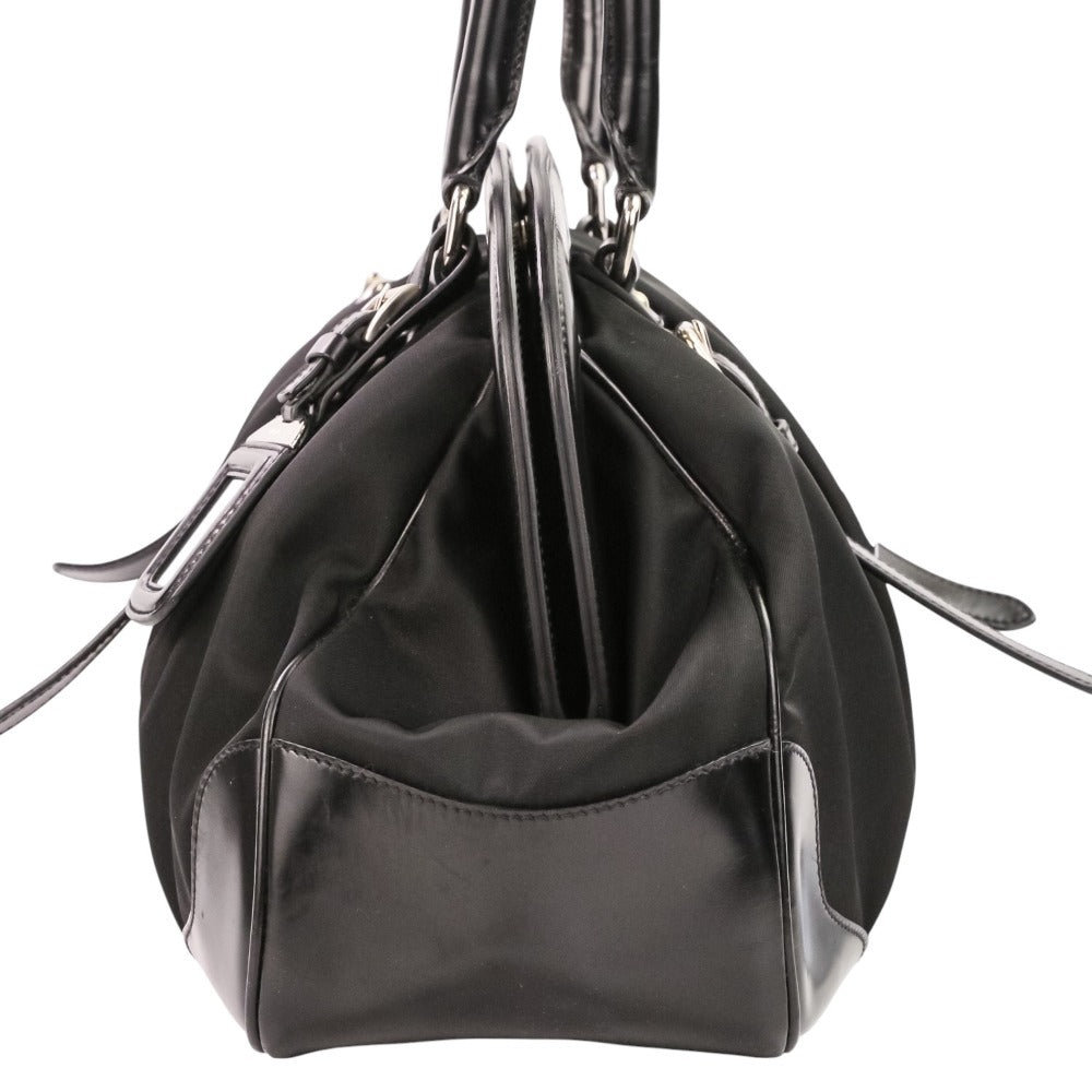 Prada Triangle Logo Plate Tessuto Nylon Leather Handbag