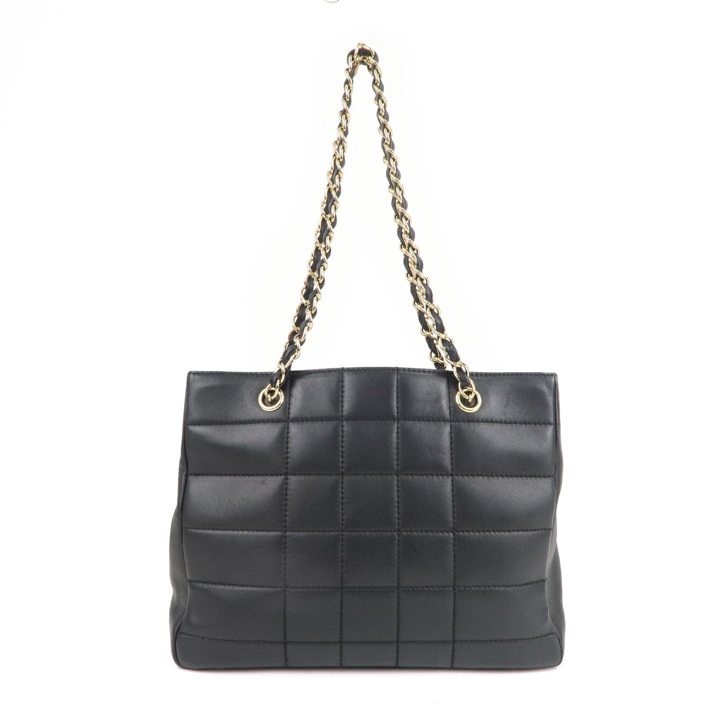 Chanel Chocolate Bar Lamb Skin Chain Tote Bag Black