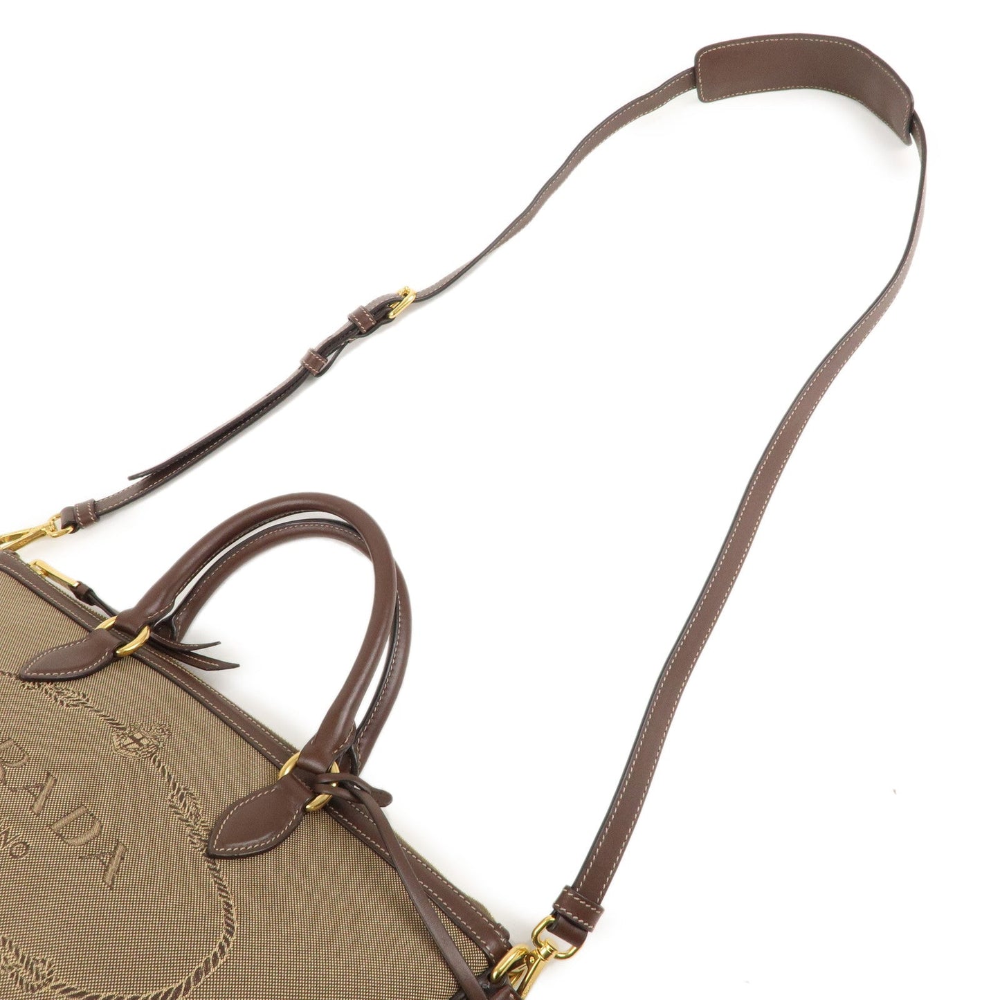 Prada Logo Jacquard Leather 2WAY Shoulder Bag Beige Brown