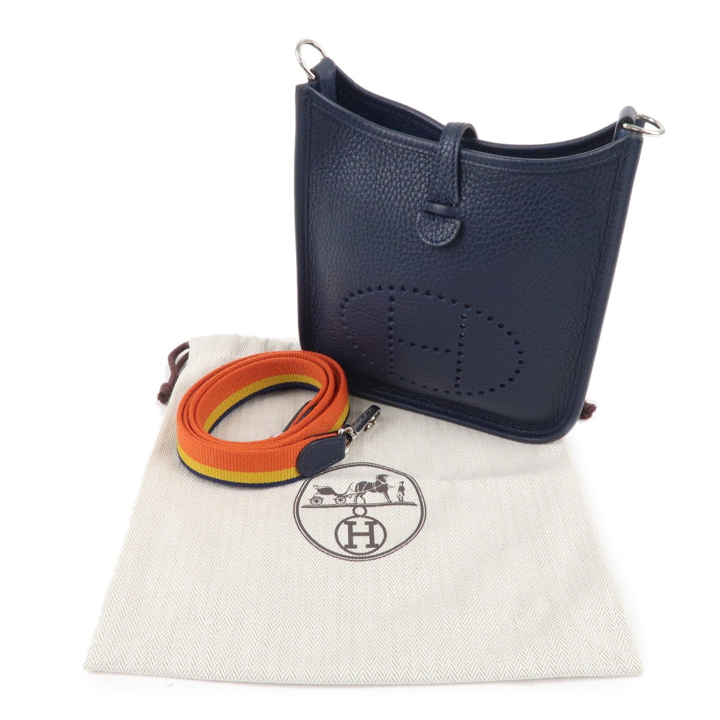 Luxury Hermes Taurillon Clemence Evelyne TPM Amazon Shoulder Bag Navy