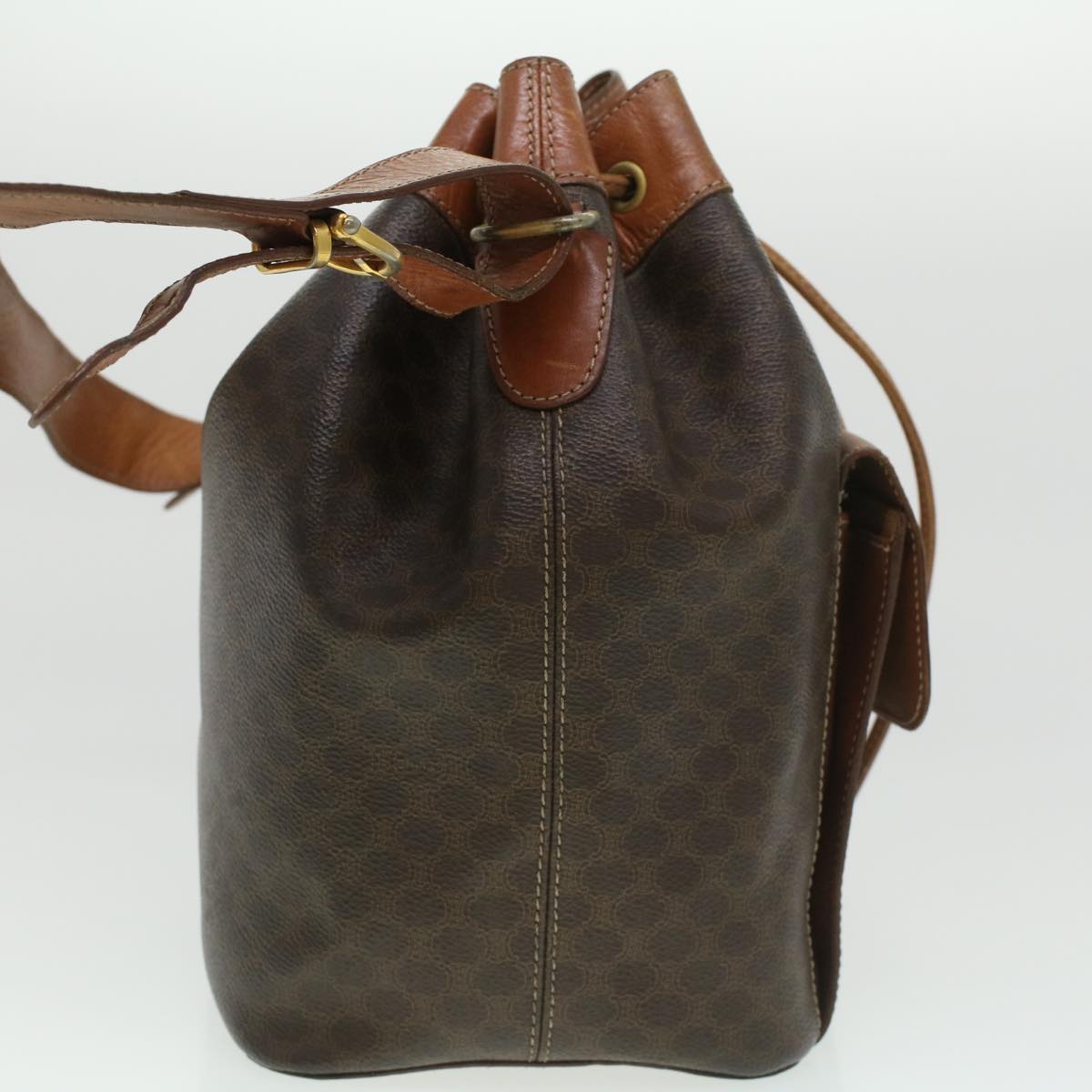 Luxury CELINE Macadam Canvas Shoulder Bag PVC Leather Brown 38054