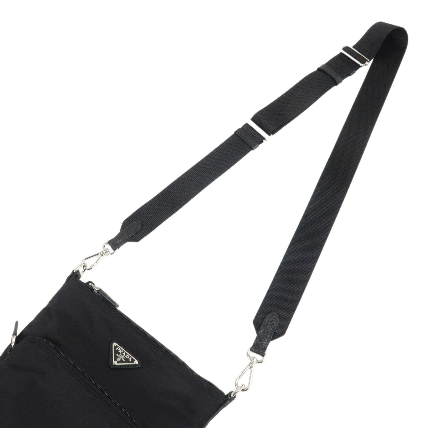 PRADA Triangle Logo Nylon Leather Shoulder Bag Crossbody Bag Black 1BH716