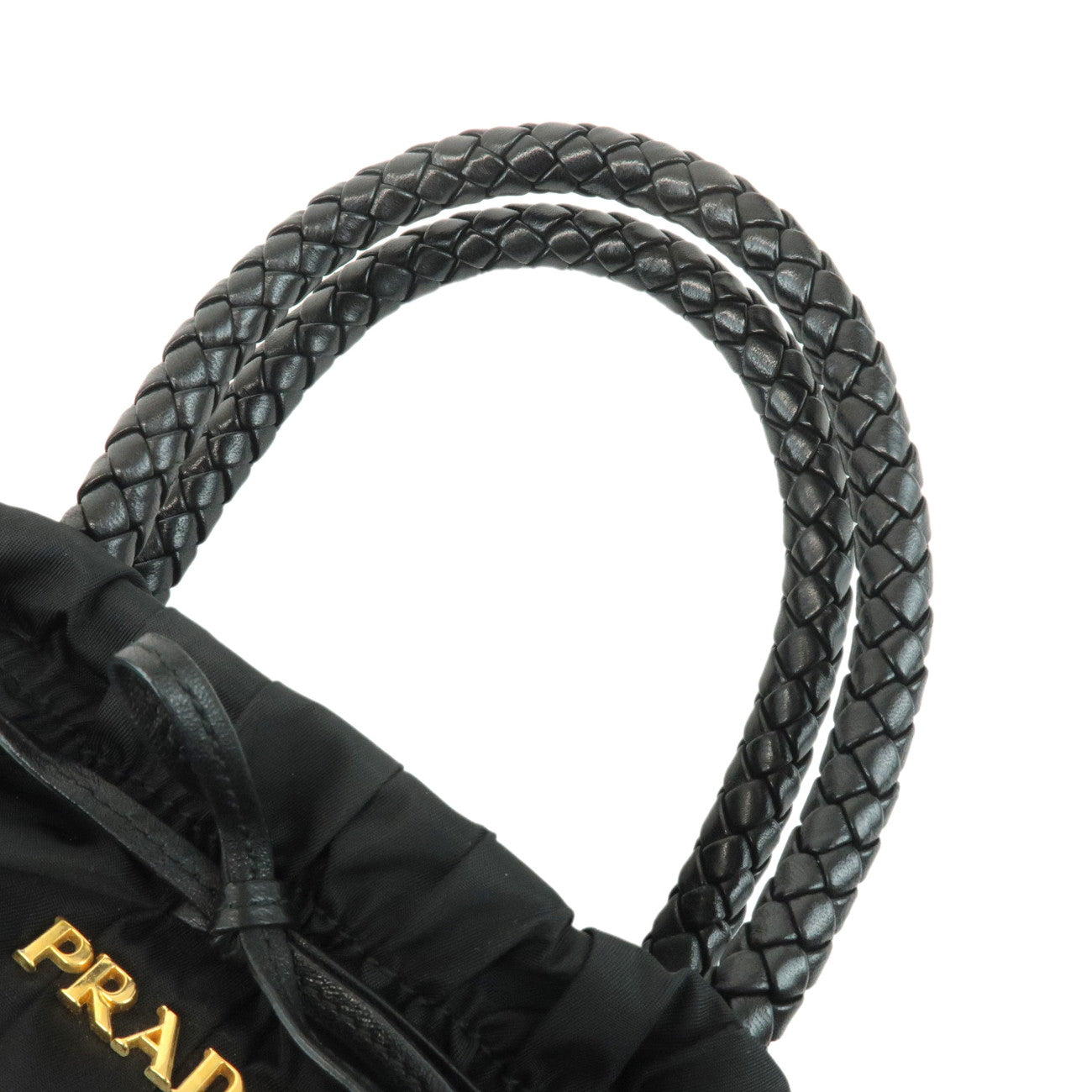PRADA Nylon Leather Ribbon 2Way Hand Bag Shoulder Bag Black BN1631