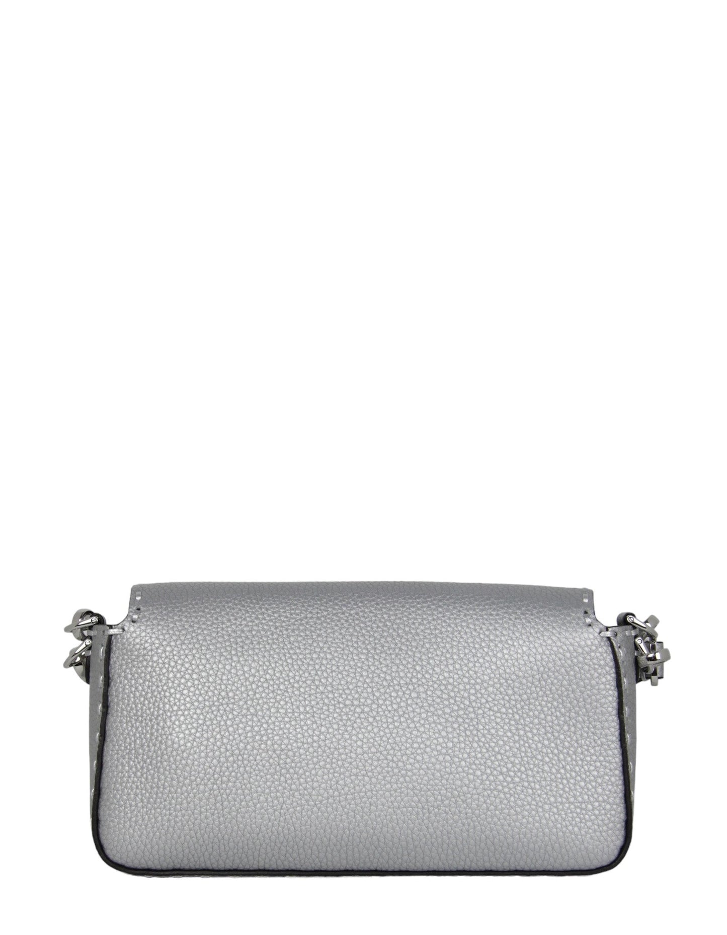Fendi Silver Selleria Leather Baguette Bag w/ Oversized Topstitching