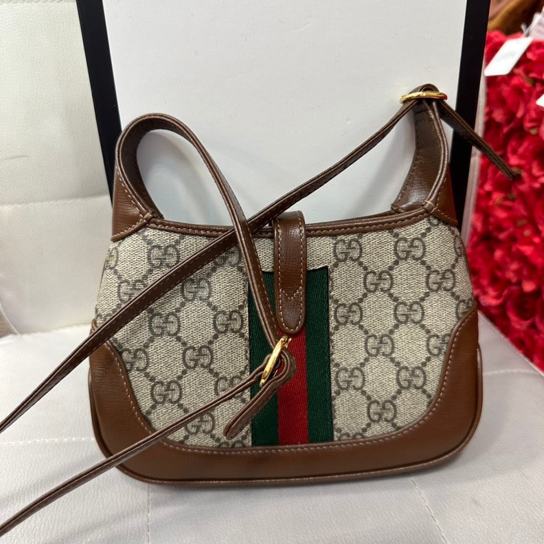 Gucci Jackie Beige Leather Canvas Crossbody