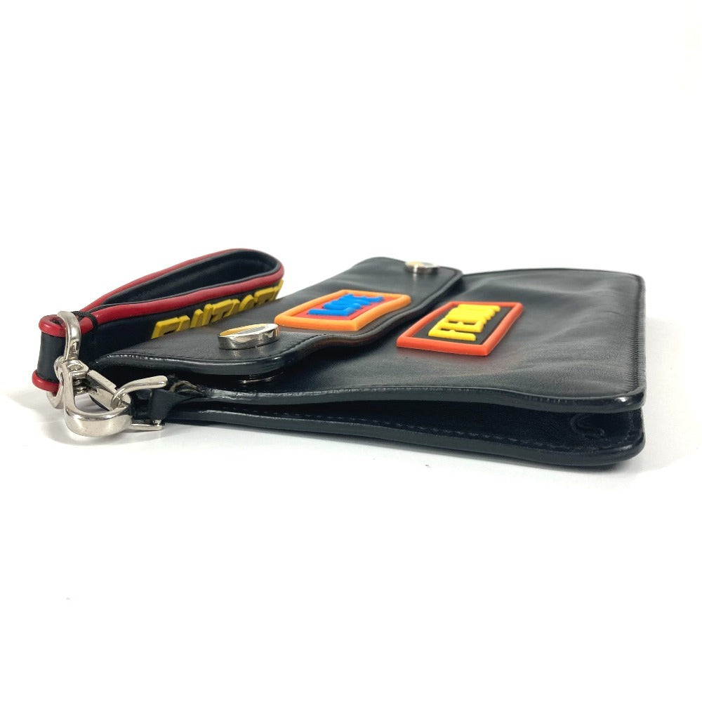 FENDI Clutch bag leather black logo LOVE unisex(Unisex)