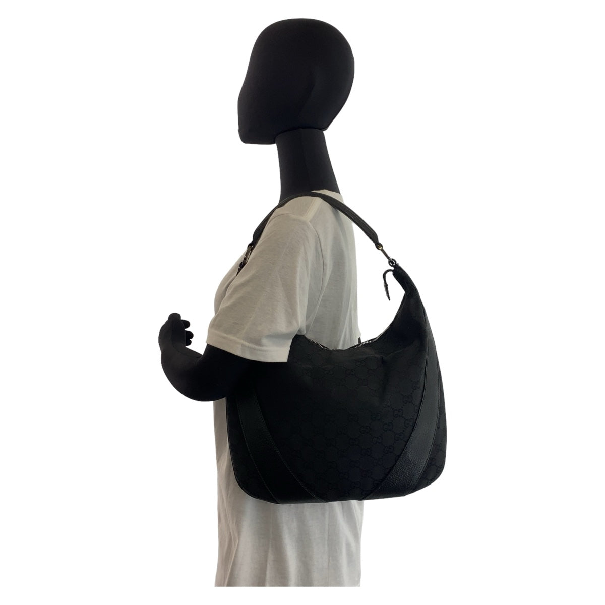 GUCCI Shoulder Bag 124357 GG canvas, leather Black Silver Metal Hobo Shoulder Bag Handbag Hobo GG pattern Women