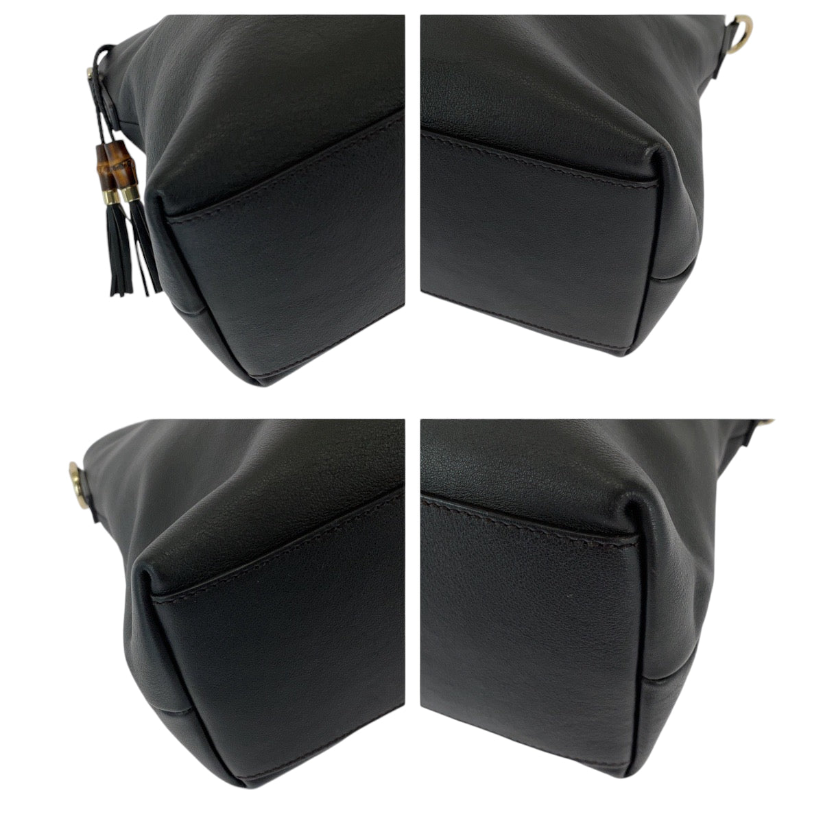 GUCCI Shoulder Bag 365346 leather Black SilverMetal Shoulder Bag Handbag 2way Bamboo Tassel Women
