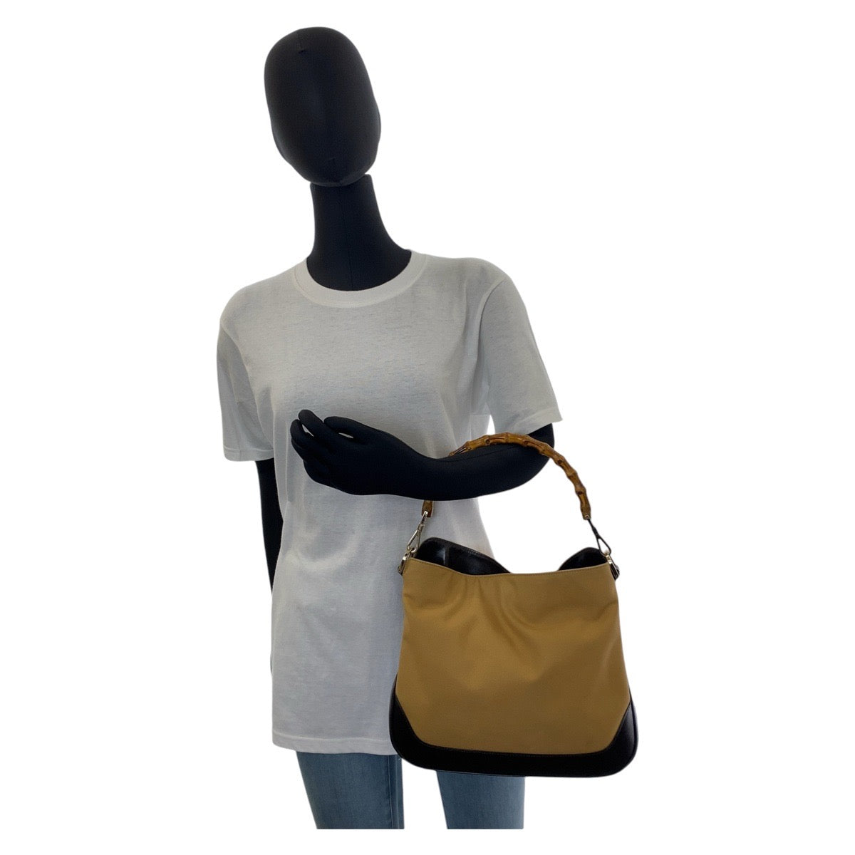 GUCCI Shoulder Bag 1.4095 Canvas, Leather Beige Gold Metal Hobo Shoulder Bag Handbag Shelly Line Bamboo Women