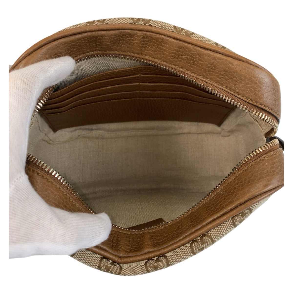 GUCCI Shoulder Bag 449413 GG canvas, leather Brown Gold Metal Crossbody Shoulder Bag Pochette Women