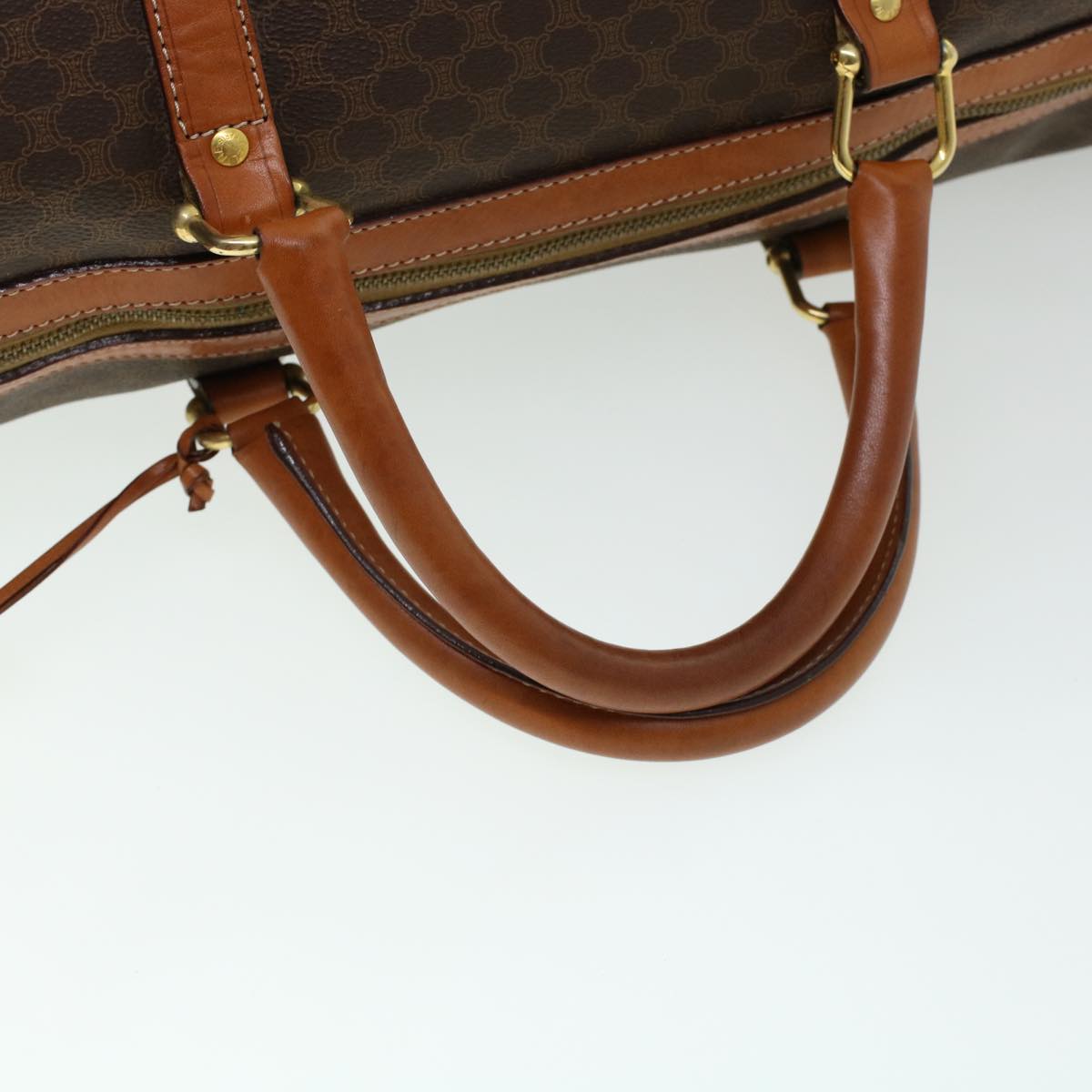 Luxury CELINE Macadam Canvas Boston Bag PVC Leather Brown 41216
