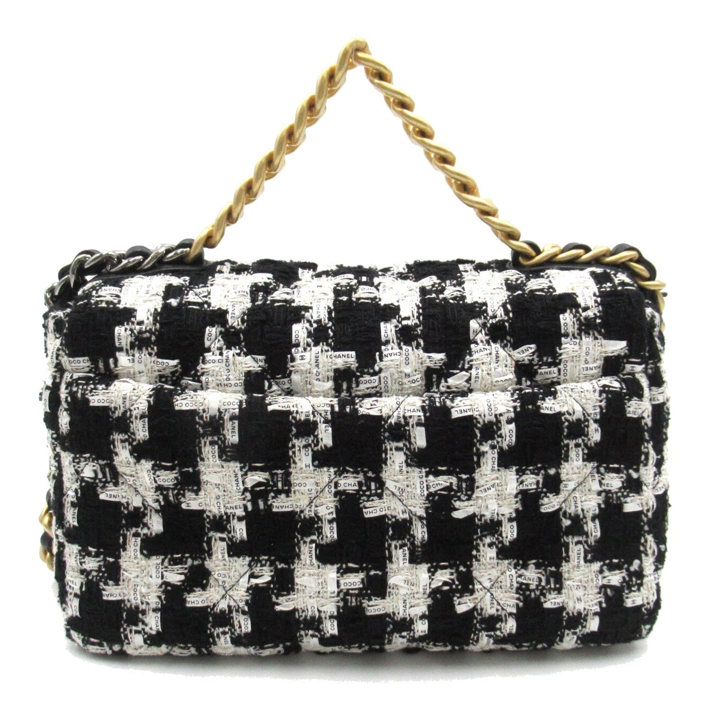 CHANEL CHANEL 19 Chain Shoulder Bag Tweed/Wall/Leather Black/White AS1160