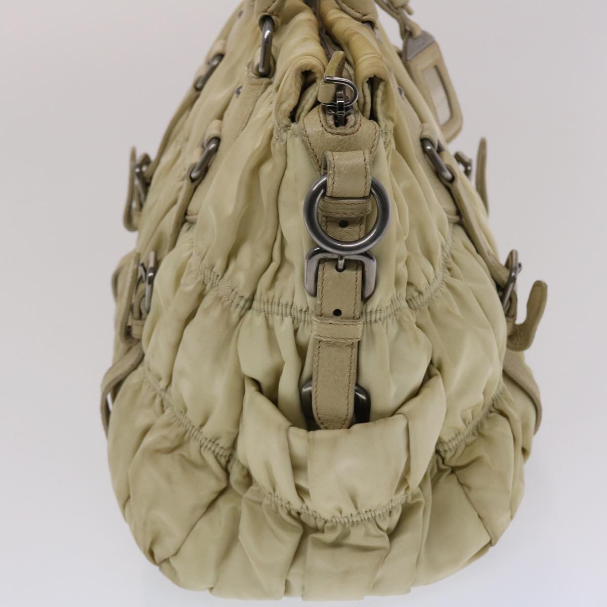 Prada Hand Bag Nylon Leather 2way Beige Cream