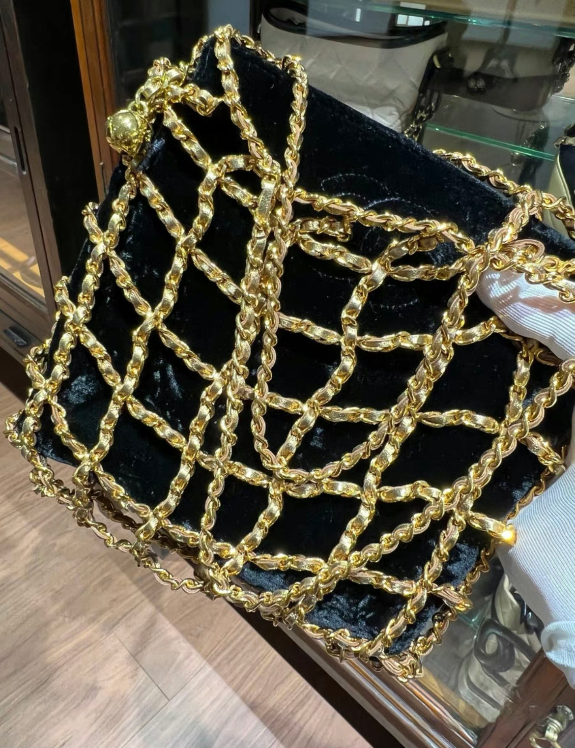 Chanel Minaudière Clutch Rare Micro Mini Woven Chain Black Satin Satchel