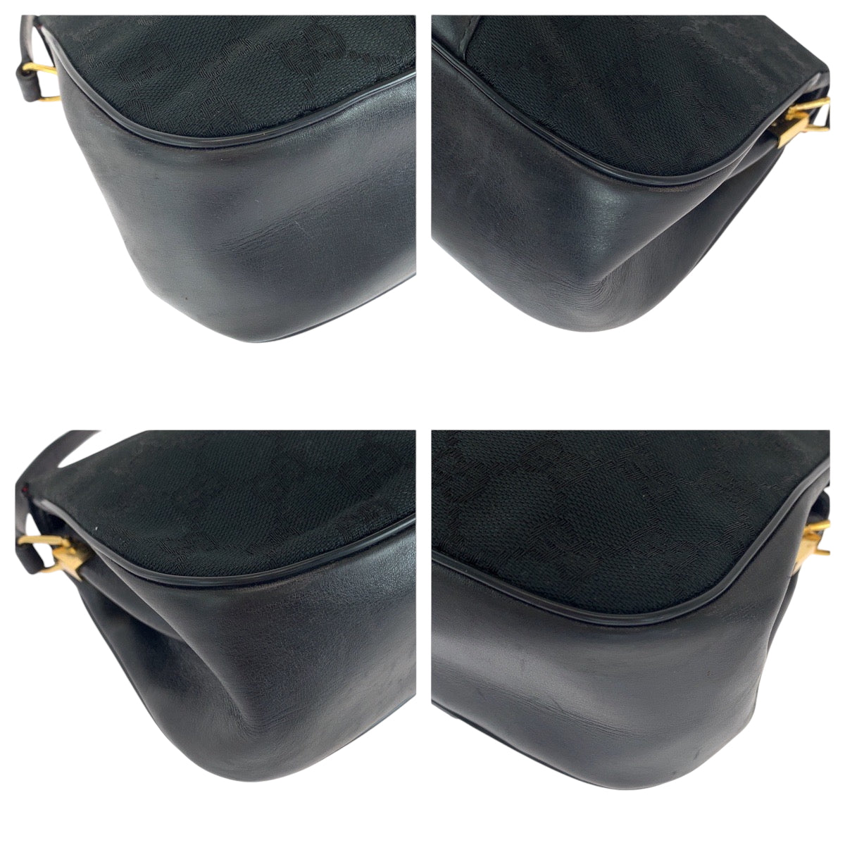 GUCCI Shoulder Bag 10 02 024 GG canvas, leather Black GoldMetal Shoulder Bag pochette Old Gucci Shelly Line Women