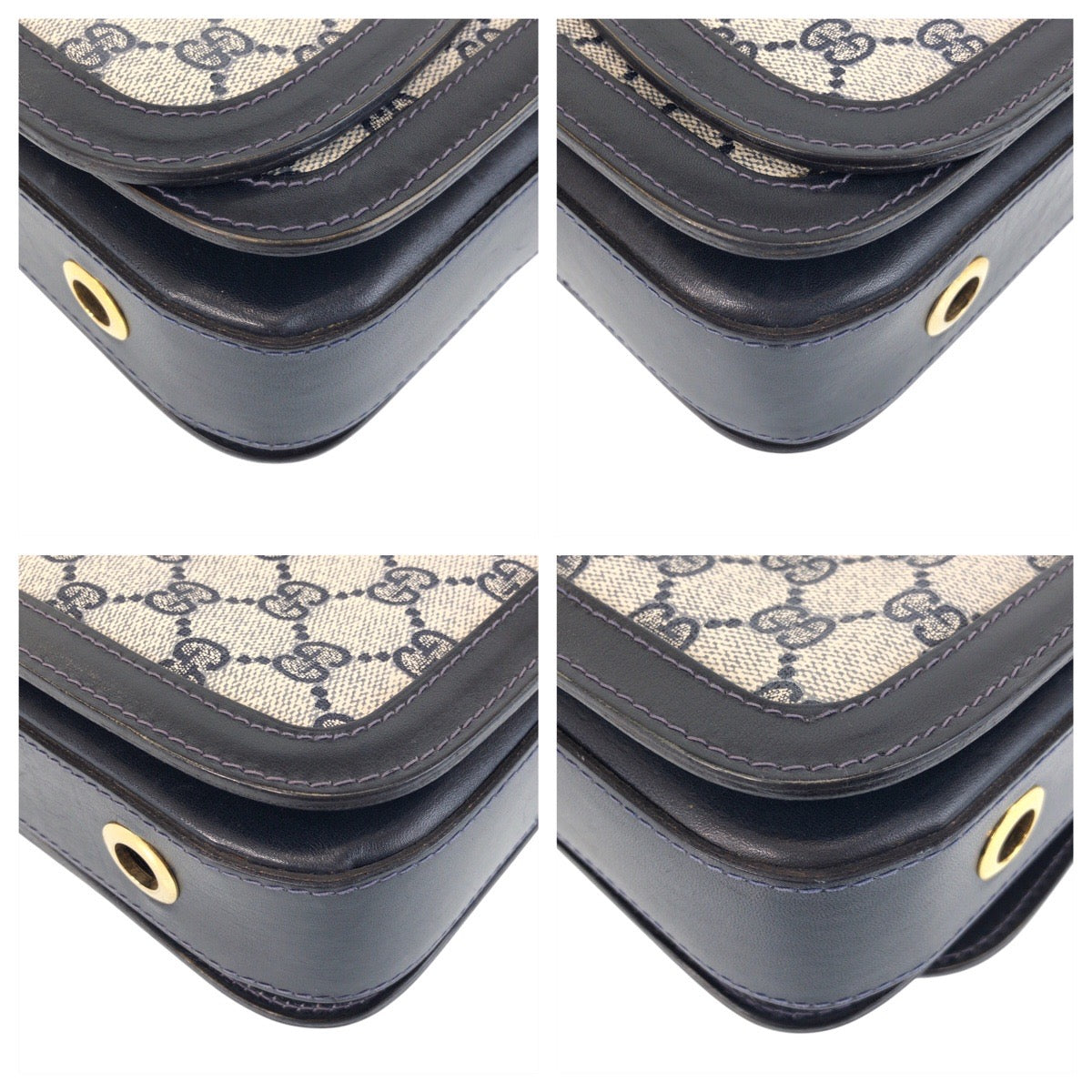 GUCCI Shoulder Bag GG Supreme canvas, leather Gray navy Sherry Line Old Gucci Women