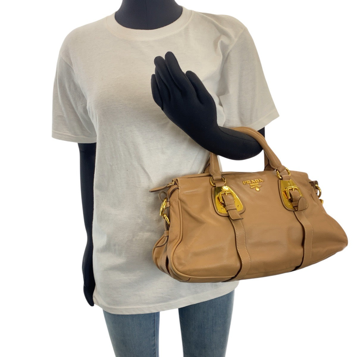 PRADA Handbag BN1903 leather Beige Gold Metal