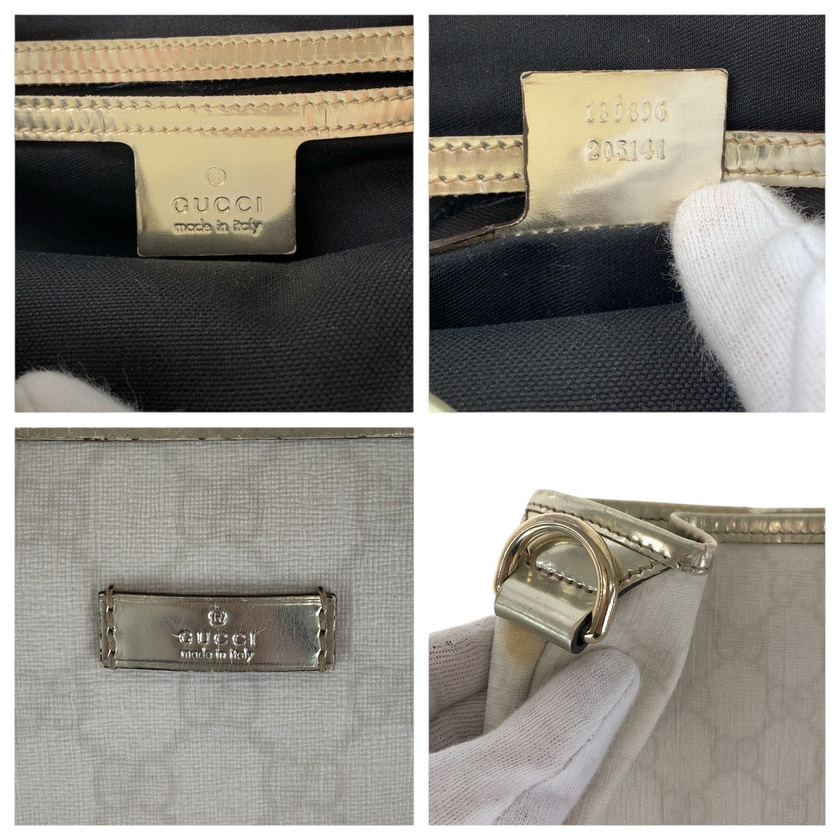 GUCCI Tote Bag 189896 GG Supreme Canvas White gold