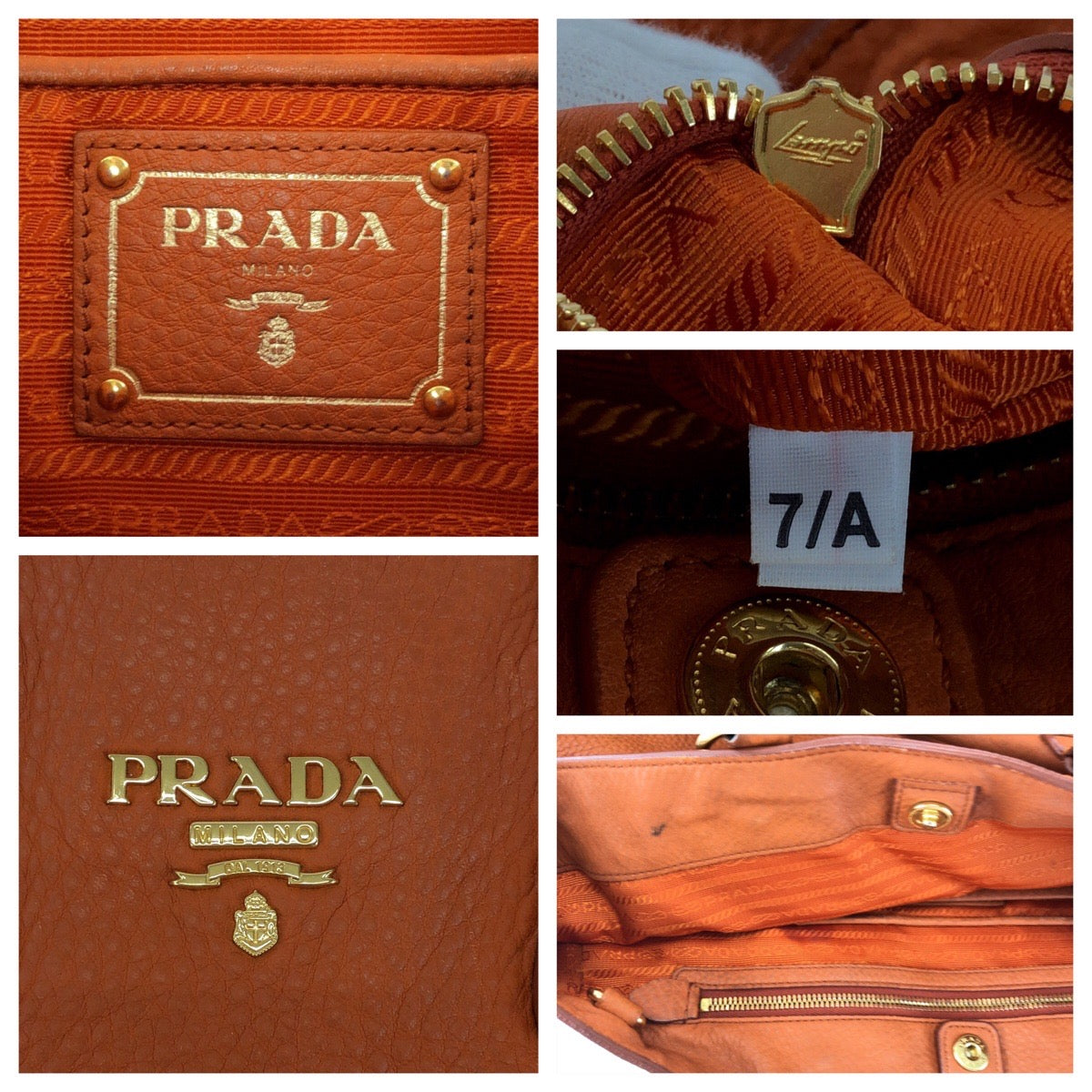 Prada Vitello Daino Logo 2way Bag Orange BN1713