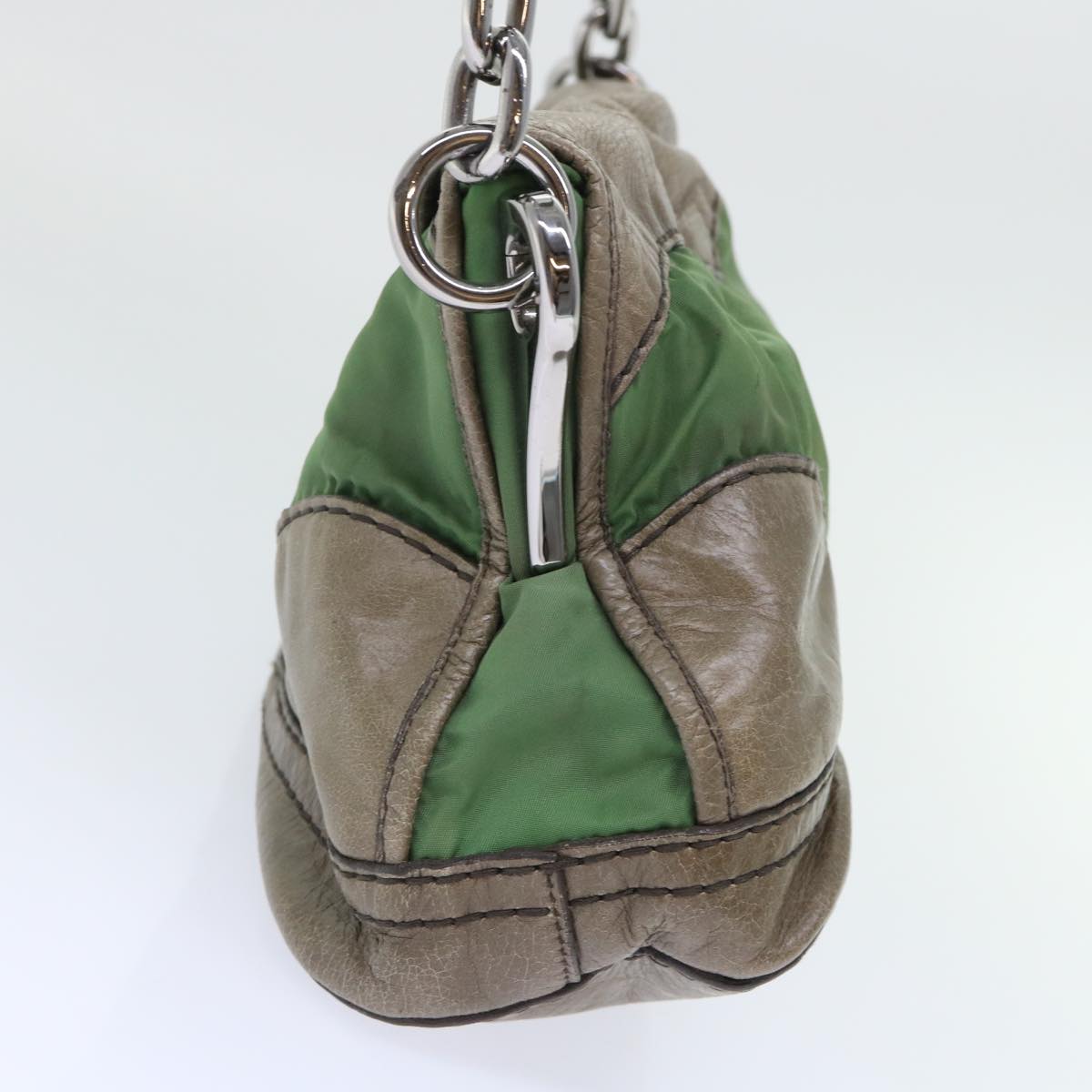 Prada Chain Hand Bag Nylon Leather Green