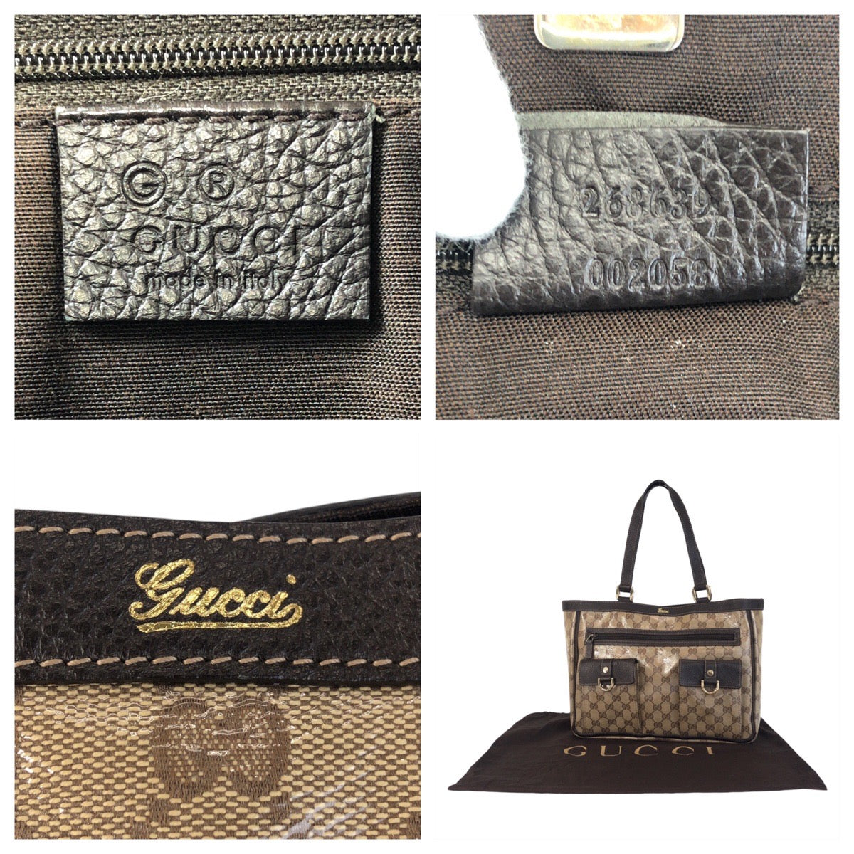 GUCCI Tote Bag 268639 Coated canvas, leather Beige Brown Gold Metal Tote Bag Shoulder Bag GG crystal Women
