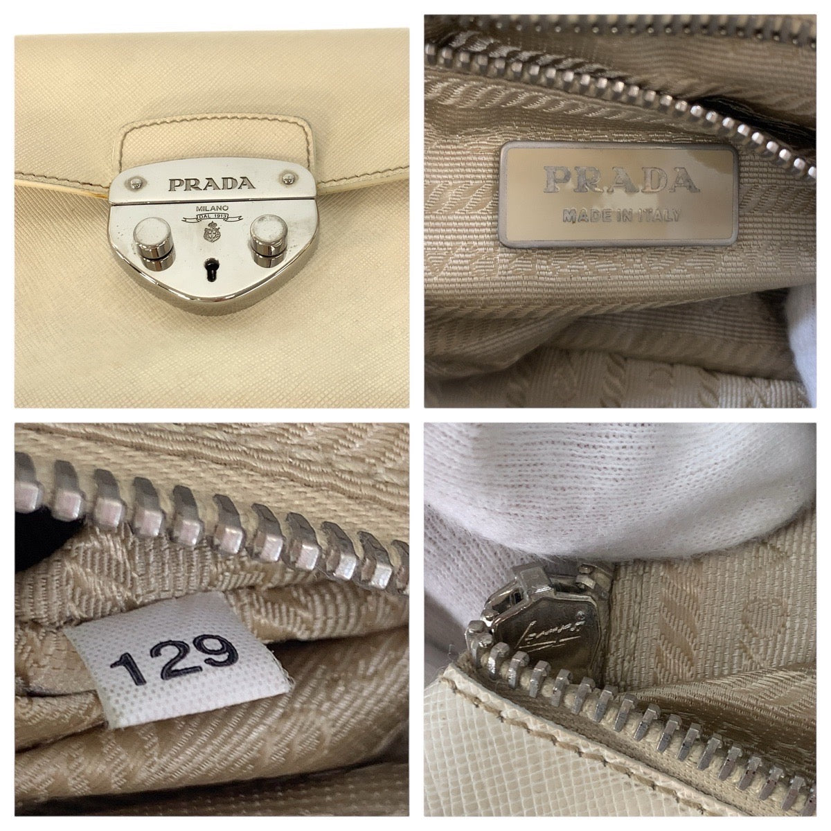 PRADA Shoulder Bag leather White SilverMetal Shoulder Bag handbag Safiano Women