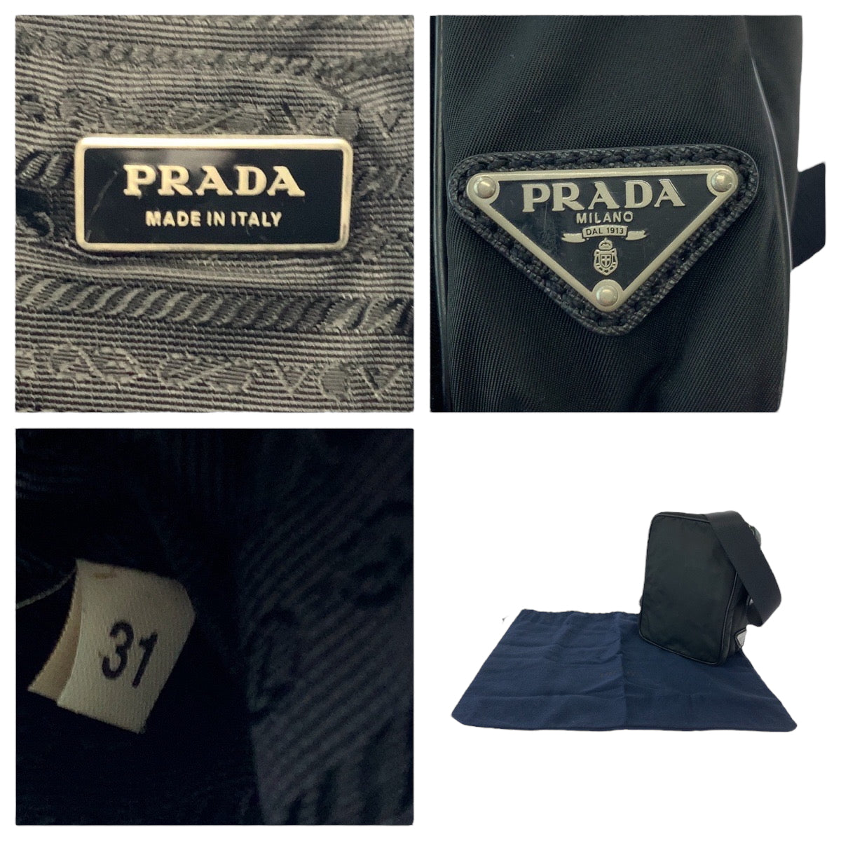 PRADA Shoulder Bag Nylon Black SilverMetal Shoulder Bag pochette Test Triangle With logo Women