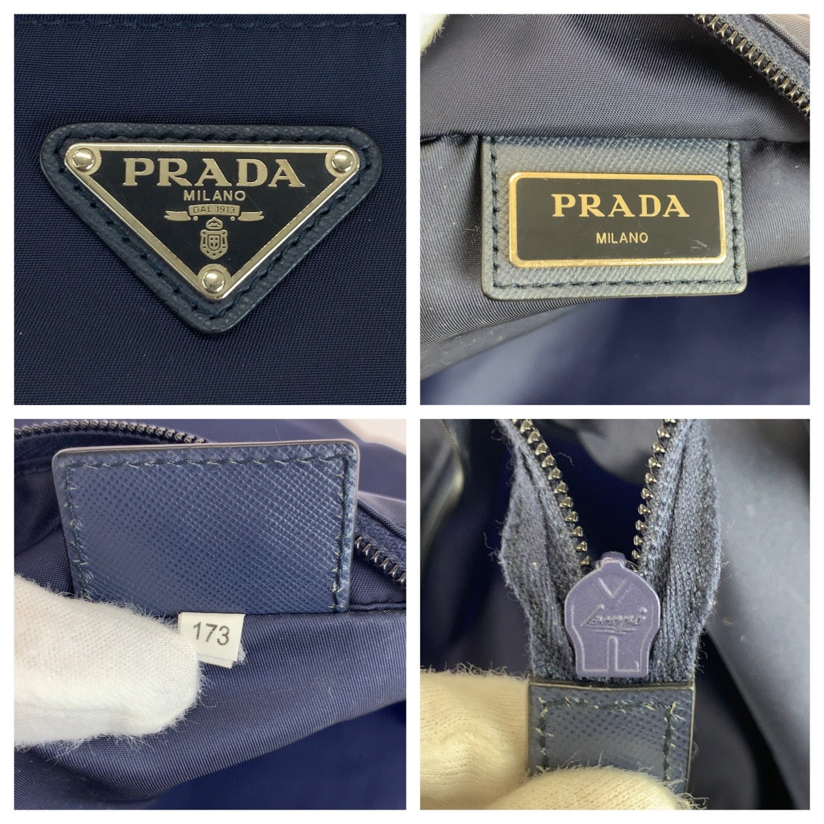PRADA Tote Bag Nylon Navy SilverMetal Tote Bag Shoulder Bag 2way Test Triangle With logo Women