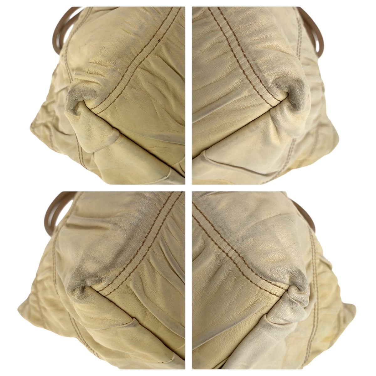 PRADA Tote Bag leather Beige Gold Metal Tote Bag Shoulder Bag Safiano Women
