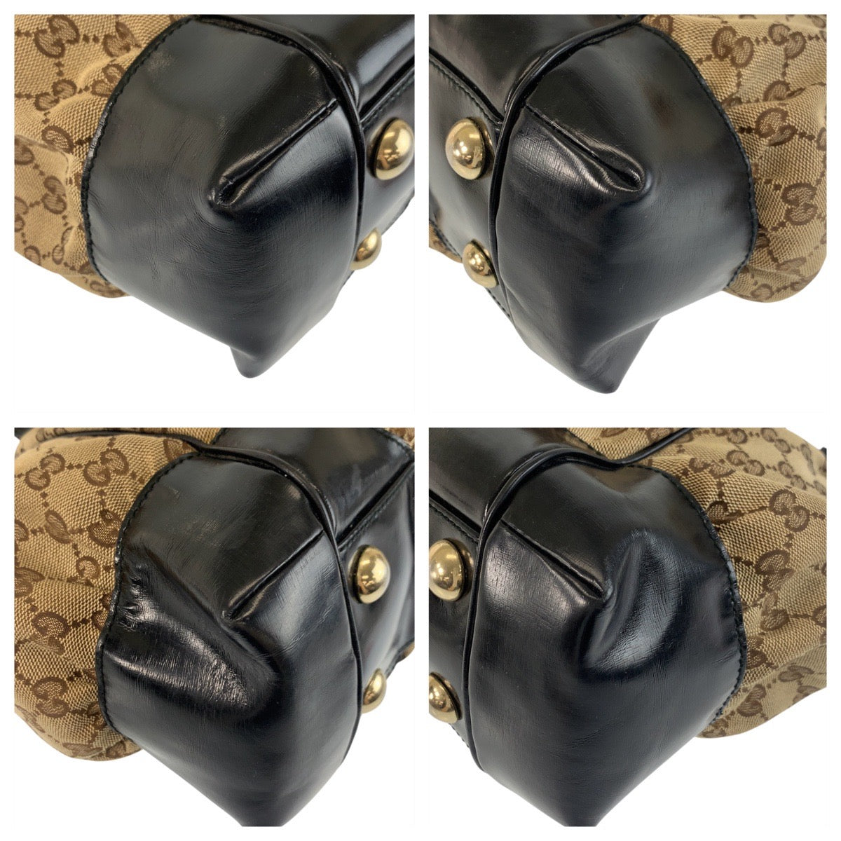 GUCCI Tote Bag 203529 GG canvas, leather Beige Black Gold Metal Tote Bag Shoulder Bag Women