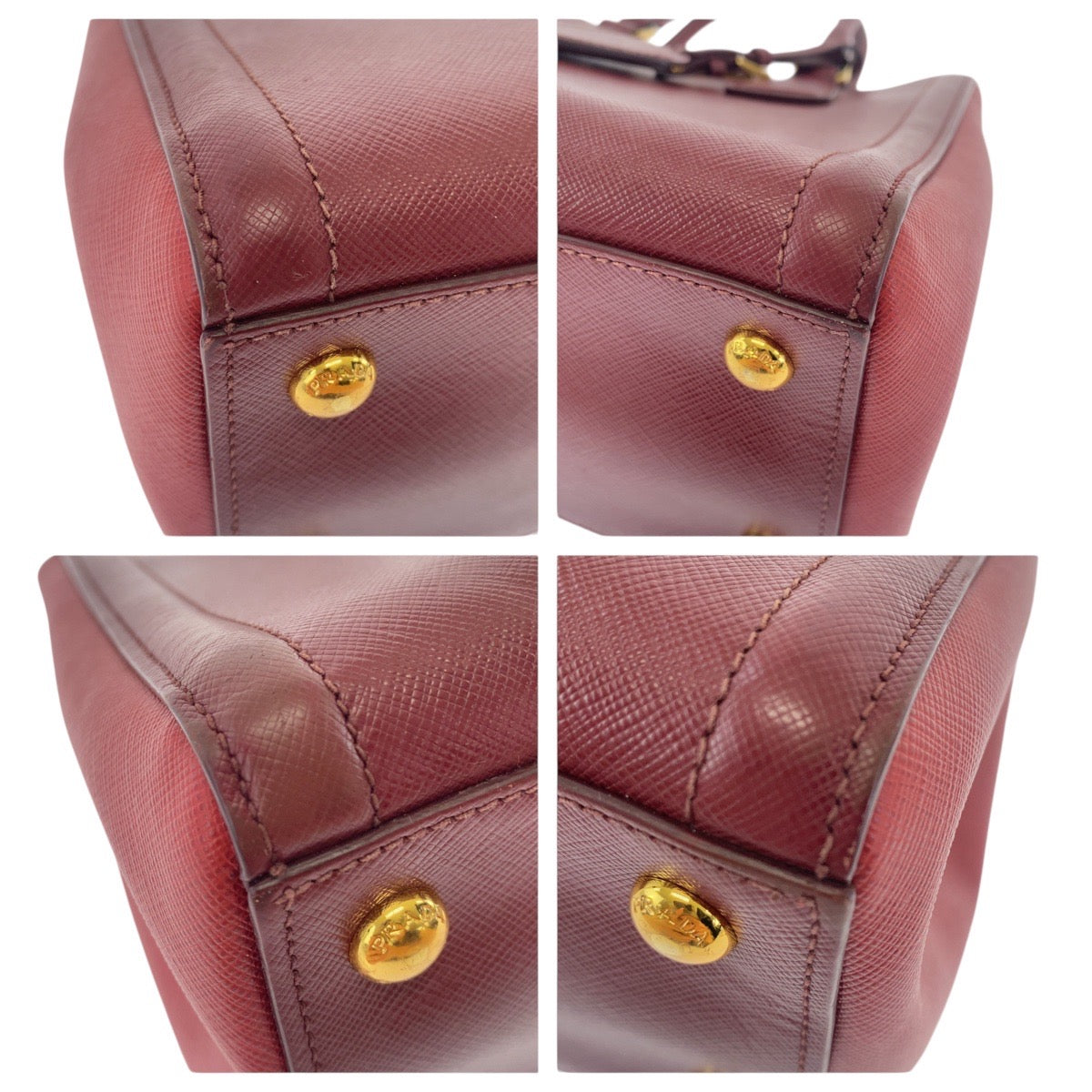 PRADA Handbag leather Red Wine Red Gold Metal Handbag Tote Bag Shoulder Bag 2WAY Safiano Triangle With logo Women