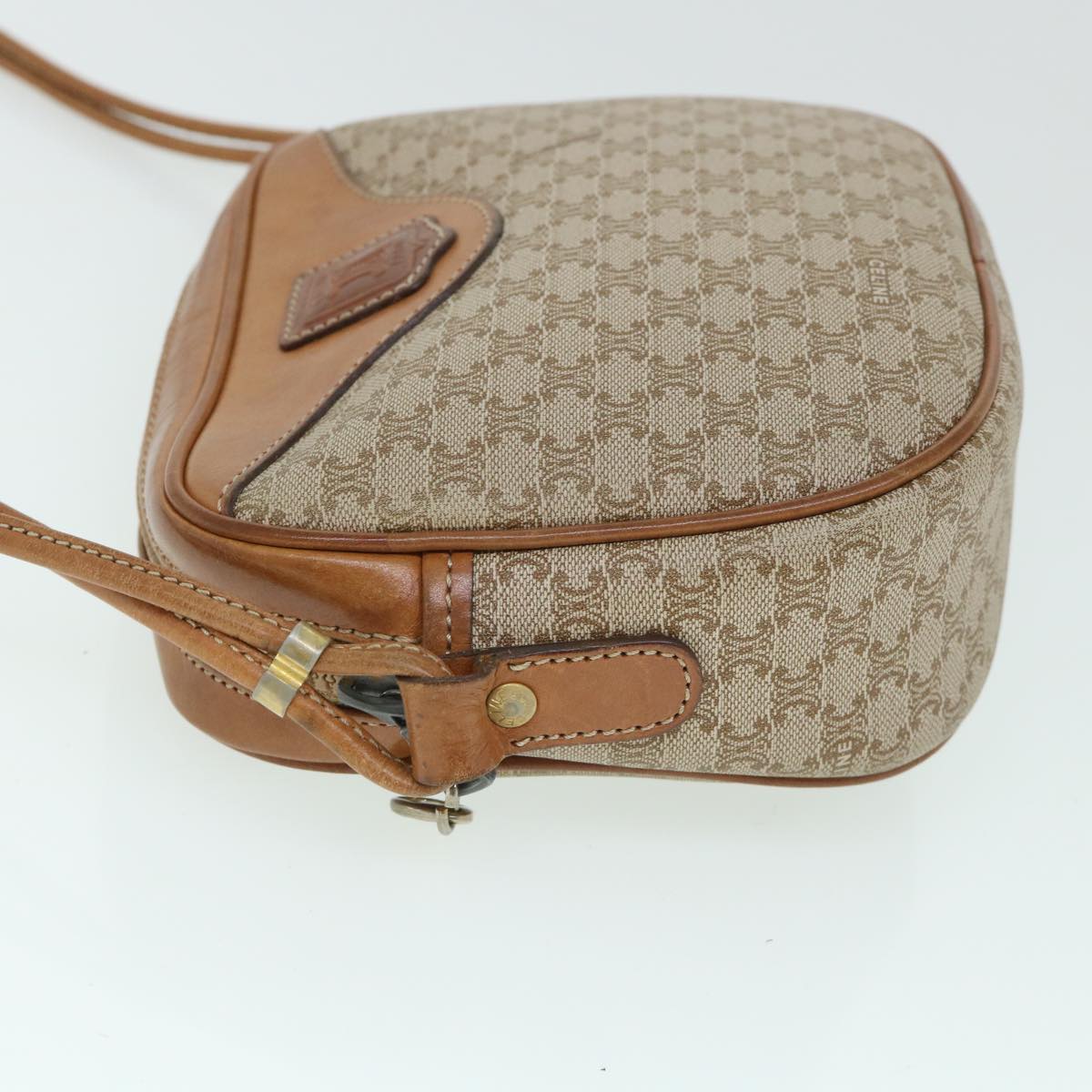 Luxury CELINE Macadam Canvas Shoulder Bag Beige 54801
