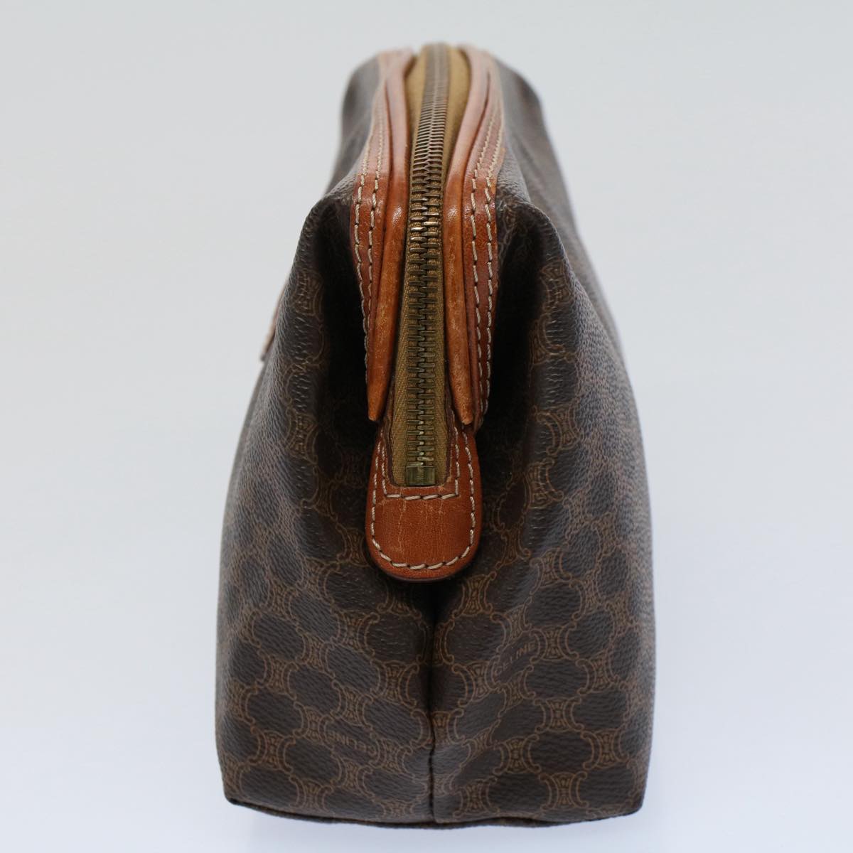 Luxury CELINE Macadam Canvas Pouch PVC Leather Brown 57303
