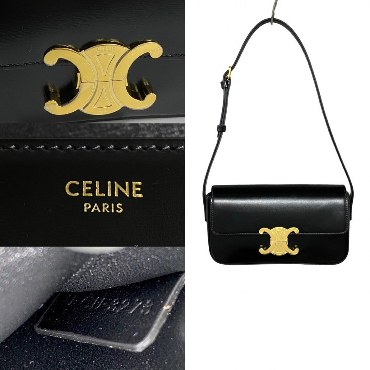 CELINE Shoulder Bag leather black Triomphe Claude