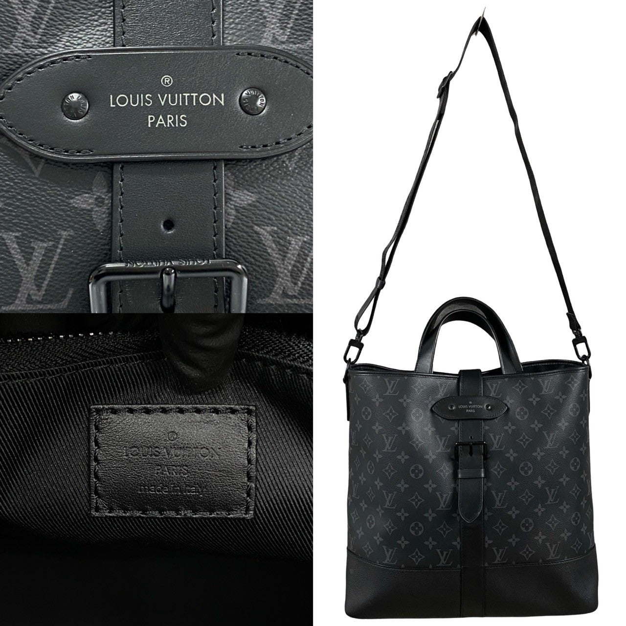 LOUIS VUITTON Shoulder Bag leather black Monogram Eclipse Saumur