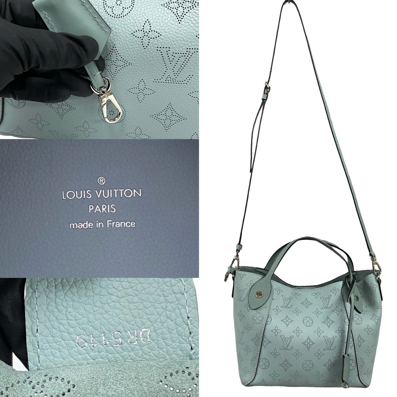 LOUIS VUITTON Shoulder Bag leather blue Monogram Mahina Hina PM