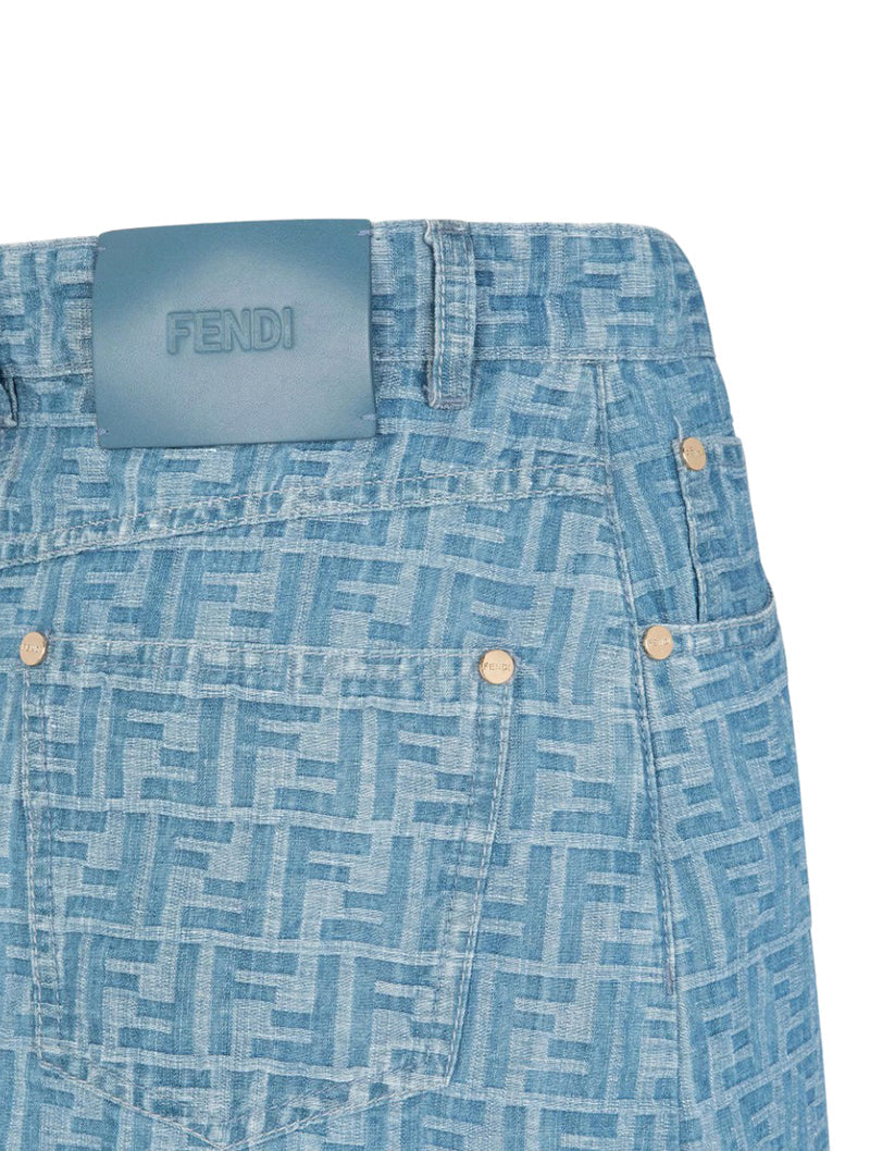 Fendi Women Light Blue Ff Denim Skirt