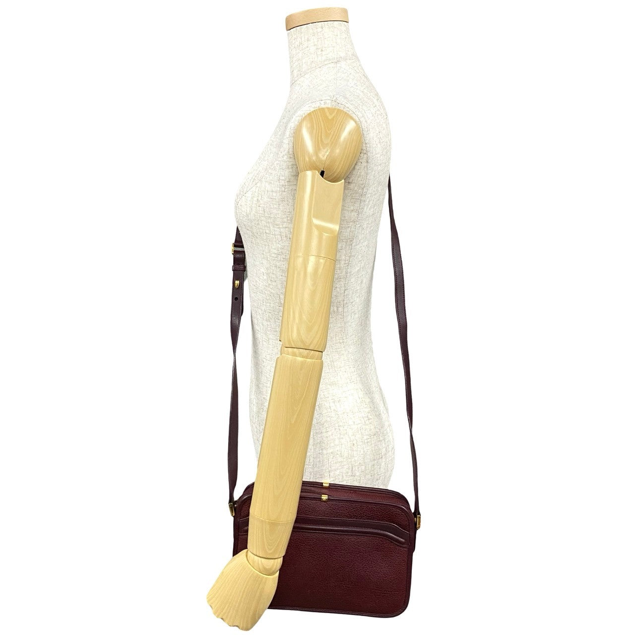 GUCCI Shoulder Bag leather wine-red GG logo Metal Women